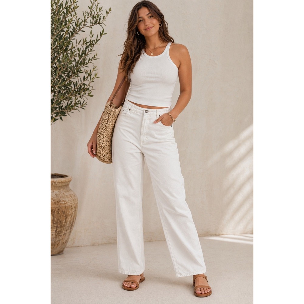 INC White High‎ Rise Straight Leg Jeans Size 10 Tencel Cotton Minimalist